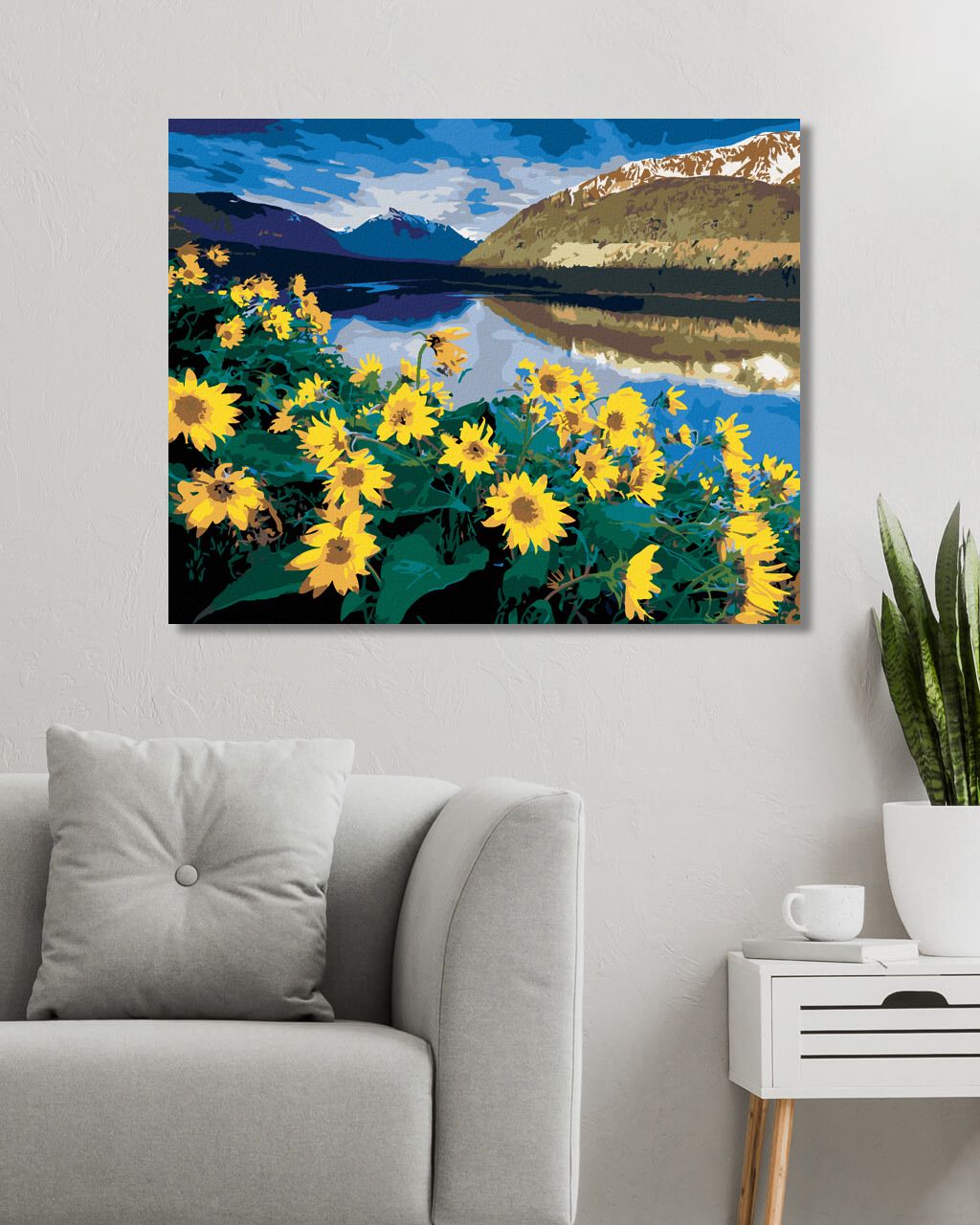 zuty Malování podle čísel - ŽLUTÉ KVĚTINY U HORSKÉHO JEZERA (DENNIS FRATES) - Rozměr: 40x50 cm, Rámování: Varianta: bez rámu a bez vypnutí plátna - obrázek 4