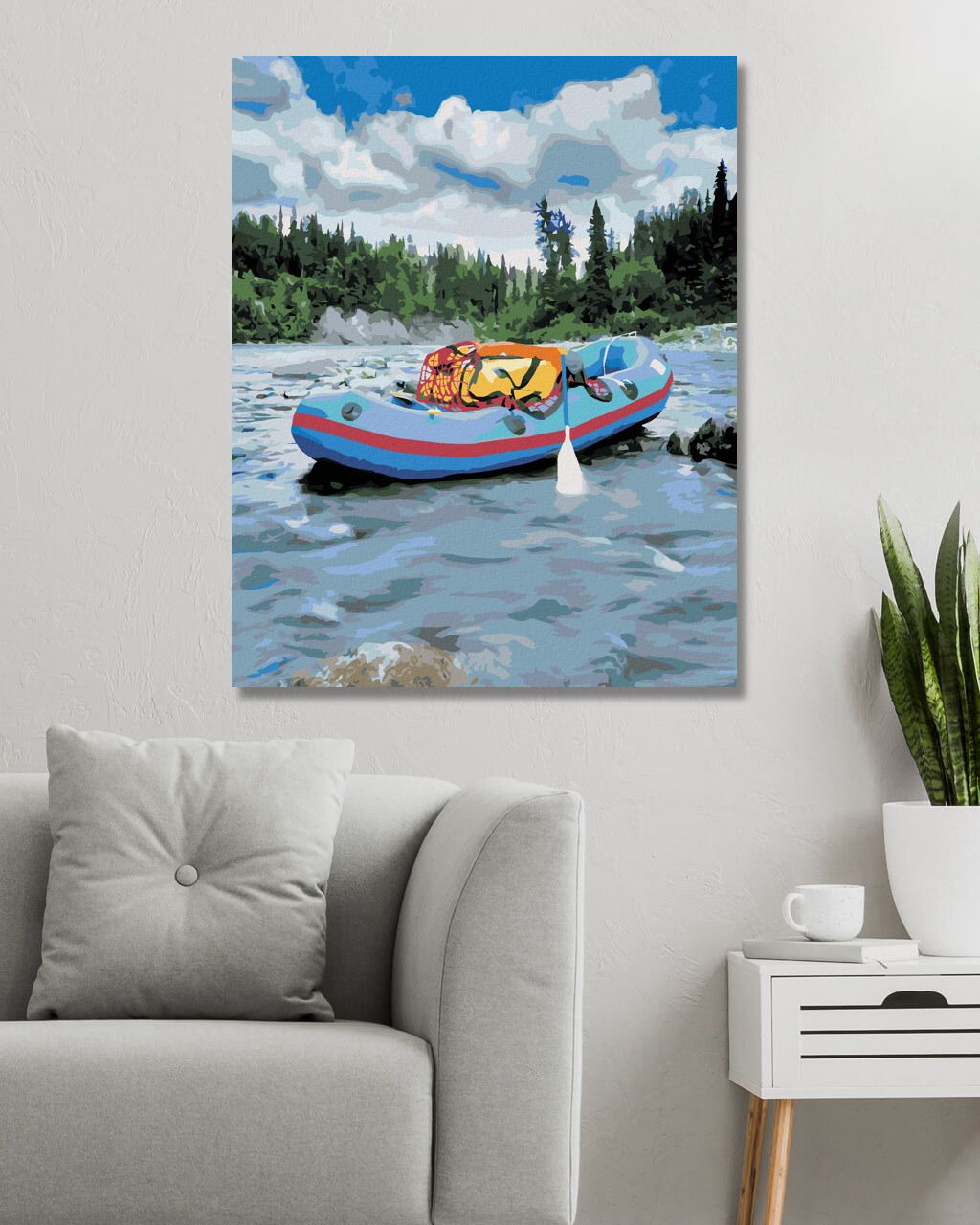 zuty Malování podle čísel - ČLUN NA ŘECE (DENNIS FRATES) - Rozměr: 40x50 cm, Rámování: Varianta: vypnuté plátno na rám - obrázek 2