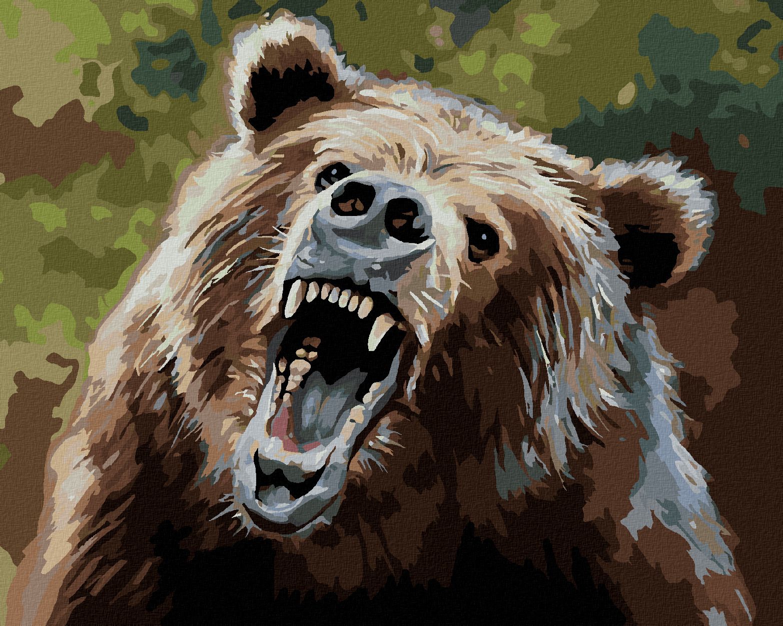 zuty Malování podle čísel - MEDVĚD S OTEVŘENOU TLAMOU (D. RUSTY RUST) - Rozměr: 40x50 cm, Rámování: Varianta: vypnuté plátno na rám - obrázek 1