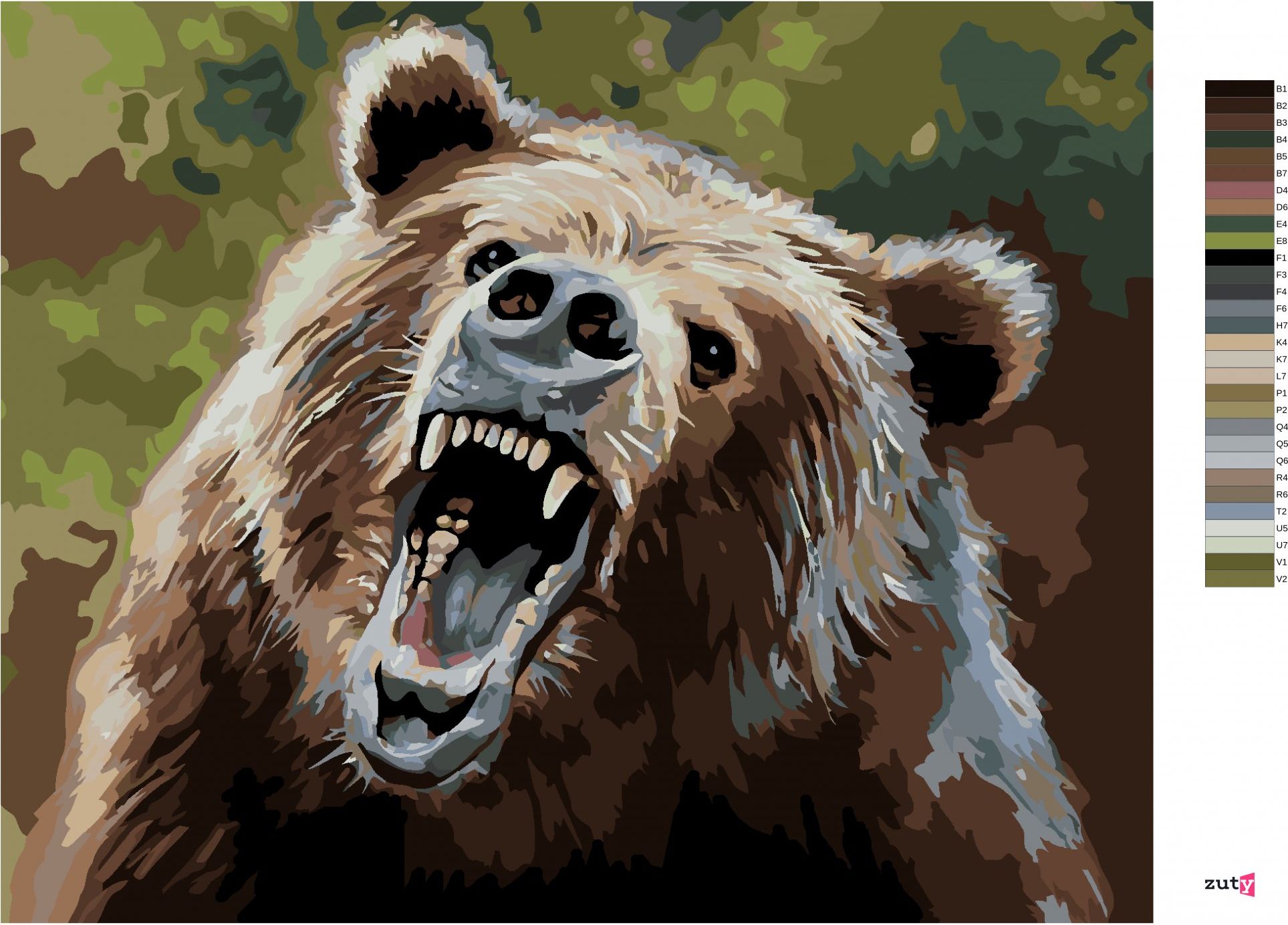 zuty Malování podle čísel - MEDVĚD S OTEVŘENOU TLAMOU (D. RUSTY RUST) - Rozměr: 40x50 cm, Rámování: Varianta: vypnuté plátno na rám - obrázek 4