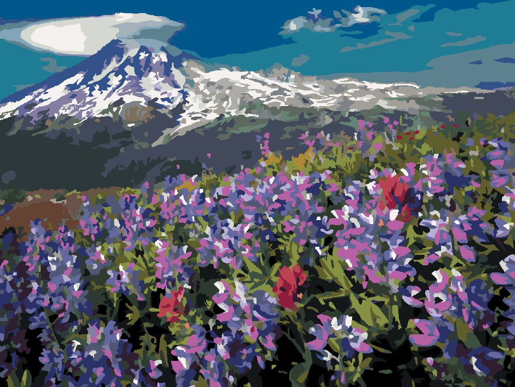 zuty Malování podle čísel - FIALOVÉ KVĚTINY V HORÁCH (DENNIS FRATES) - Rozměr: 40x50 cm, Rámování: Varianta: bez rámu a bez vypnutí plátna - obrázek 5