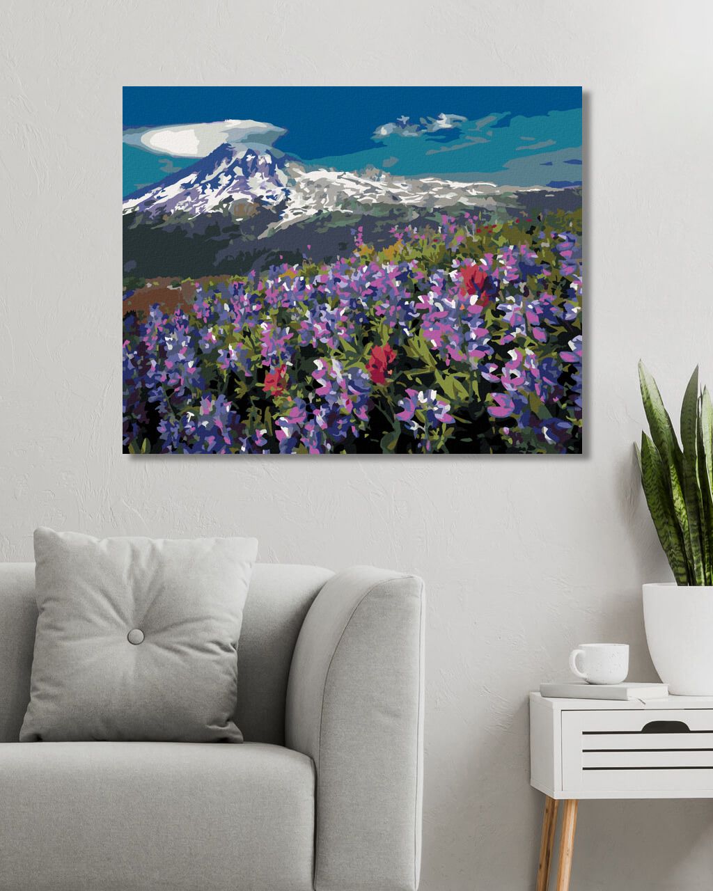 zuty Malování podle čísel - FIALOVÉ KVĚTINY V HORÁCH (DENNIS FRATES) - Rozměr: 40x50 cm, Rámování: Varianta: vypnuté plátno na rám - obrázek 6
