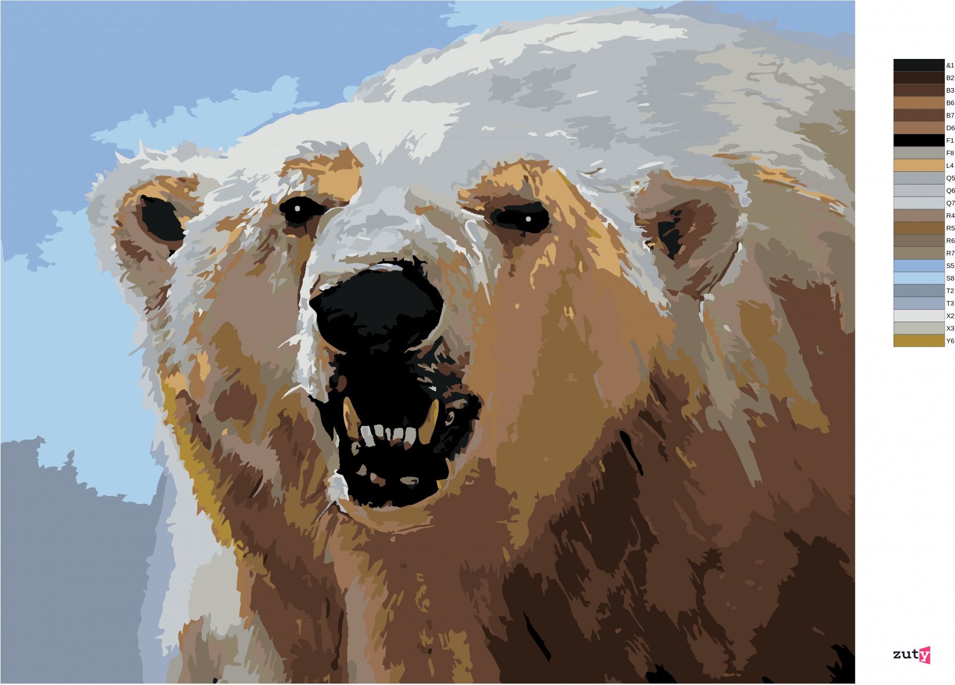 zuty Malování podle čísel - LEDNÍ MEDVĚD UKAZUJÍCÍ ZUBY (D. RUSTY RUST) - Rozměr: 40x50 cm, Rámování: Varianta: vypnuté plátno na rám - obrázek 2