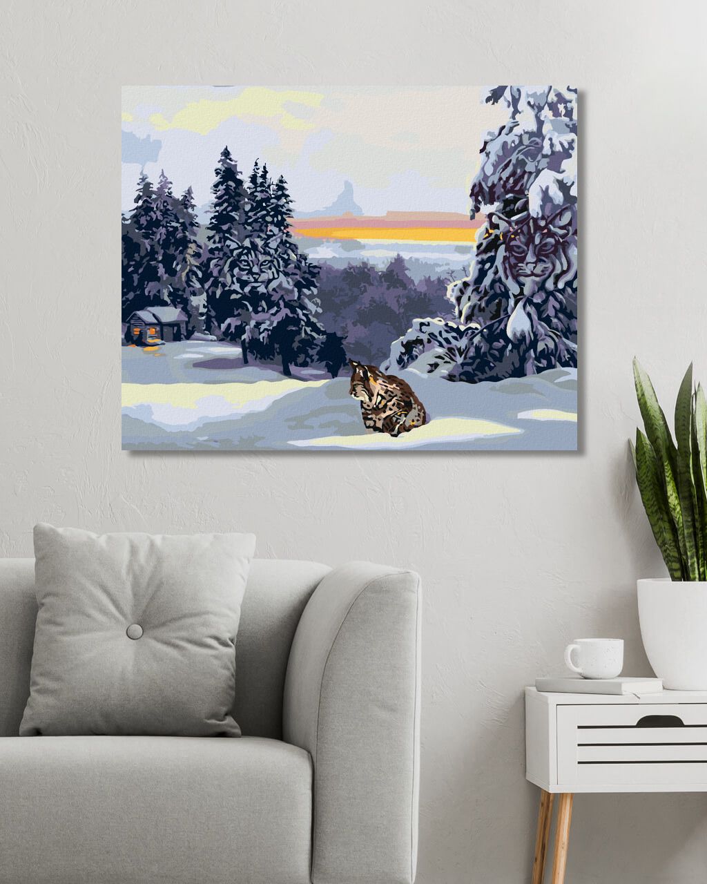 zuty Malování podle čísel - RYS VE SNĚHU, CHATA A LES (D. RUSTY RUST) - Rozměr: 40x50 cm, Rámování: Varianta: vypnuté plátno na rám - obrázek 3