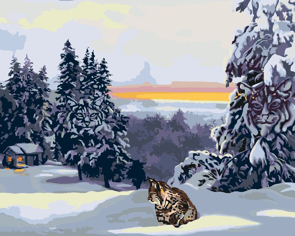 zuty Malování podle čísel - RYS VE SNĚHU, CHATA A LES (D. RUSTY RUST) - Rozměr: 40x50 cm, Rámování: Varianta: vypnuté plátno na rám - obrázek 8