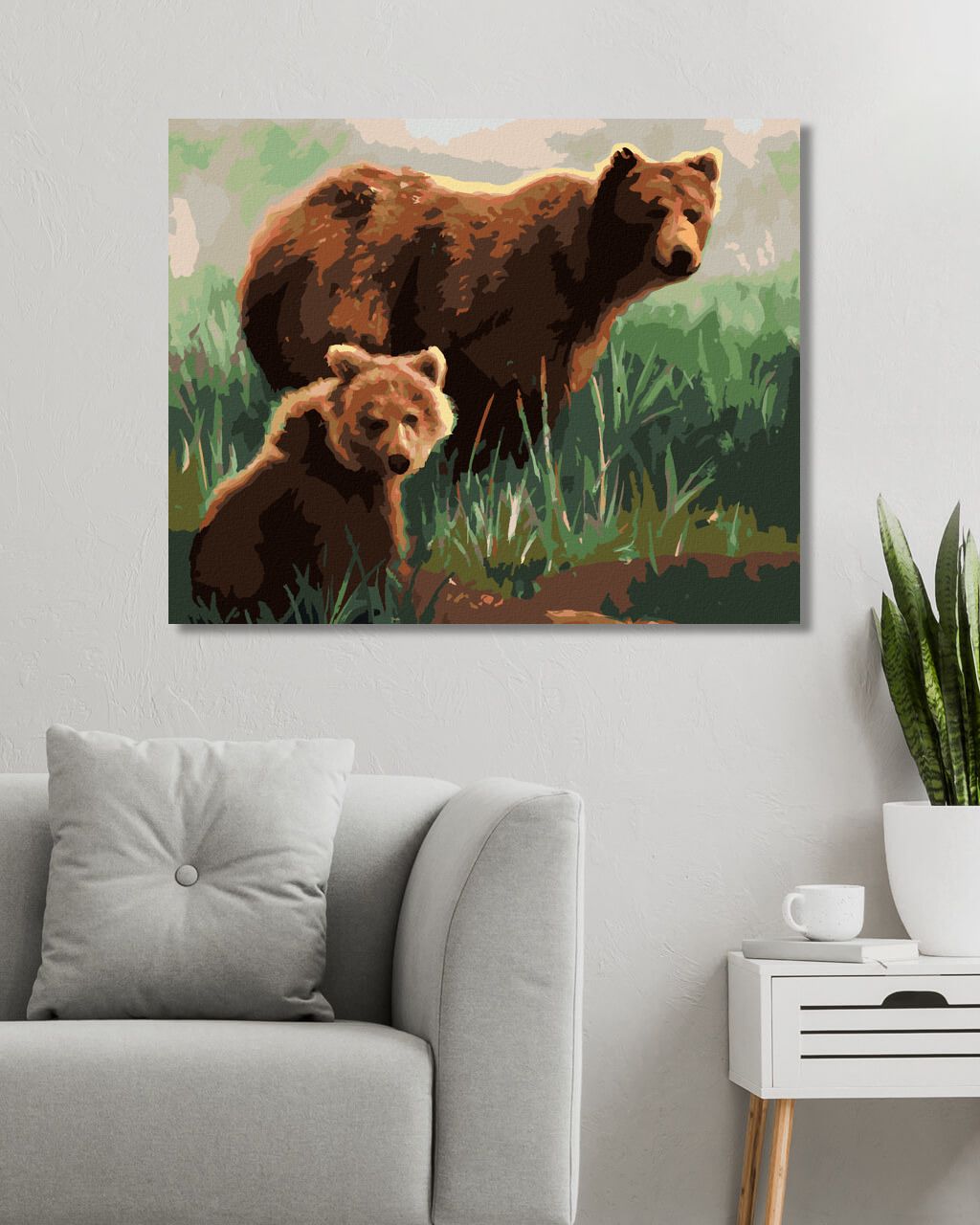 zuty Malování podle čísel - MEDVĚD S MLÁDĚTEM V TRÁVĚ (D. RUSTY RUST) - Rozměr: 40x50 cm, Rámování: Varianta: vypnuté plátno na rám - obrázek 3