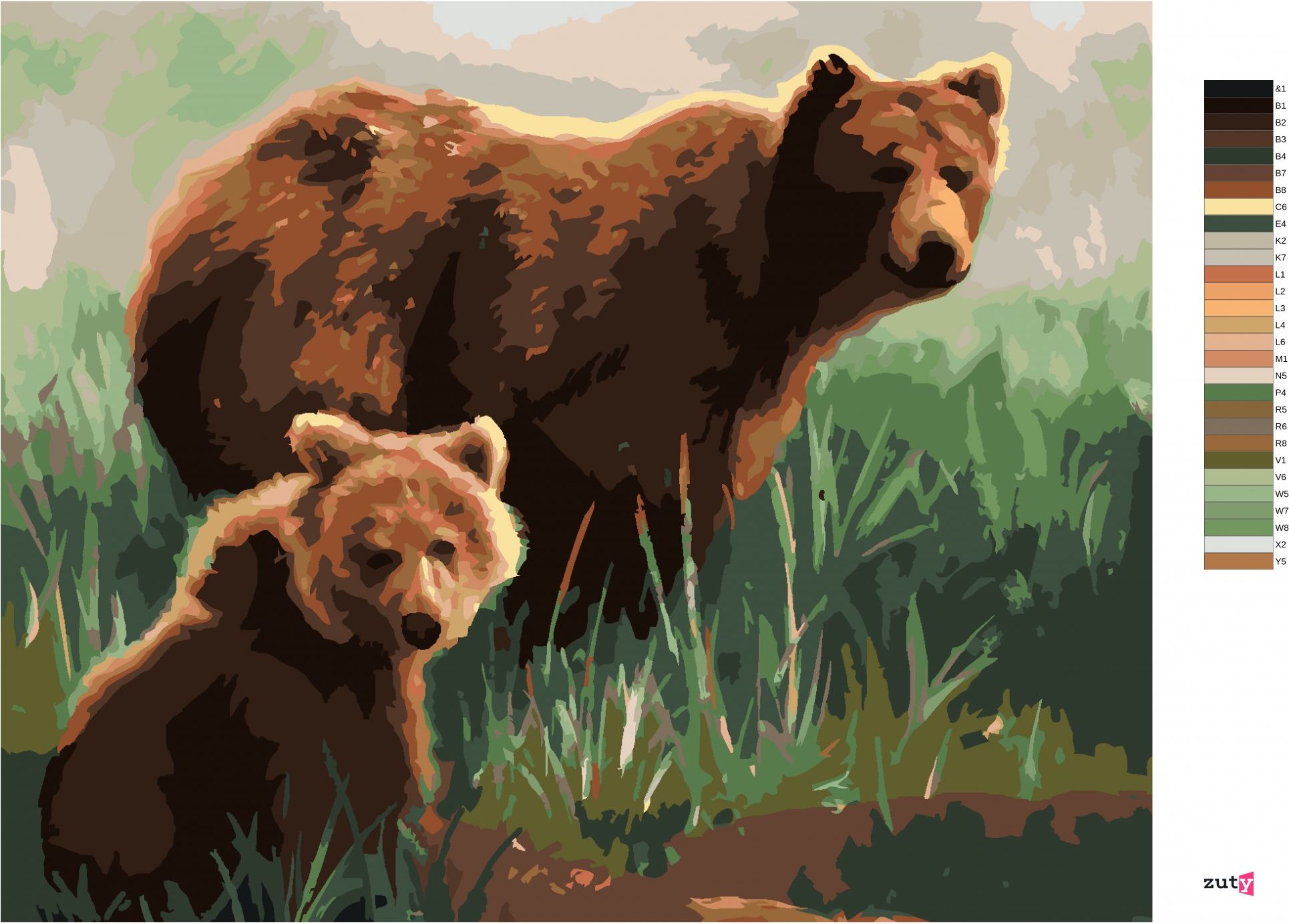zuty Malování podle čísel - MEDVĚD S MLÁDĚTEM V TRÁVĚ (D. RUSTY RUST) - Rozměr: 40x50 cm, Rámování: Varianta: vypnuté plátno na rám - obrázek 7