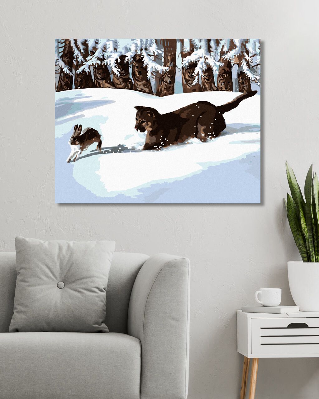 zuty Malování podle čísel - PUMA LOVÍCÍ ZAJÍCE VE SNĚHU (D. RUSTY RUST) - Rozměr: 40x50 cm, Rámování: Varianta: bez rámu a bez vypnutí plátna - obrázek 7