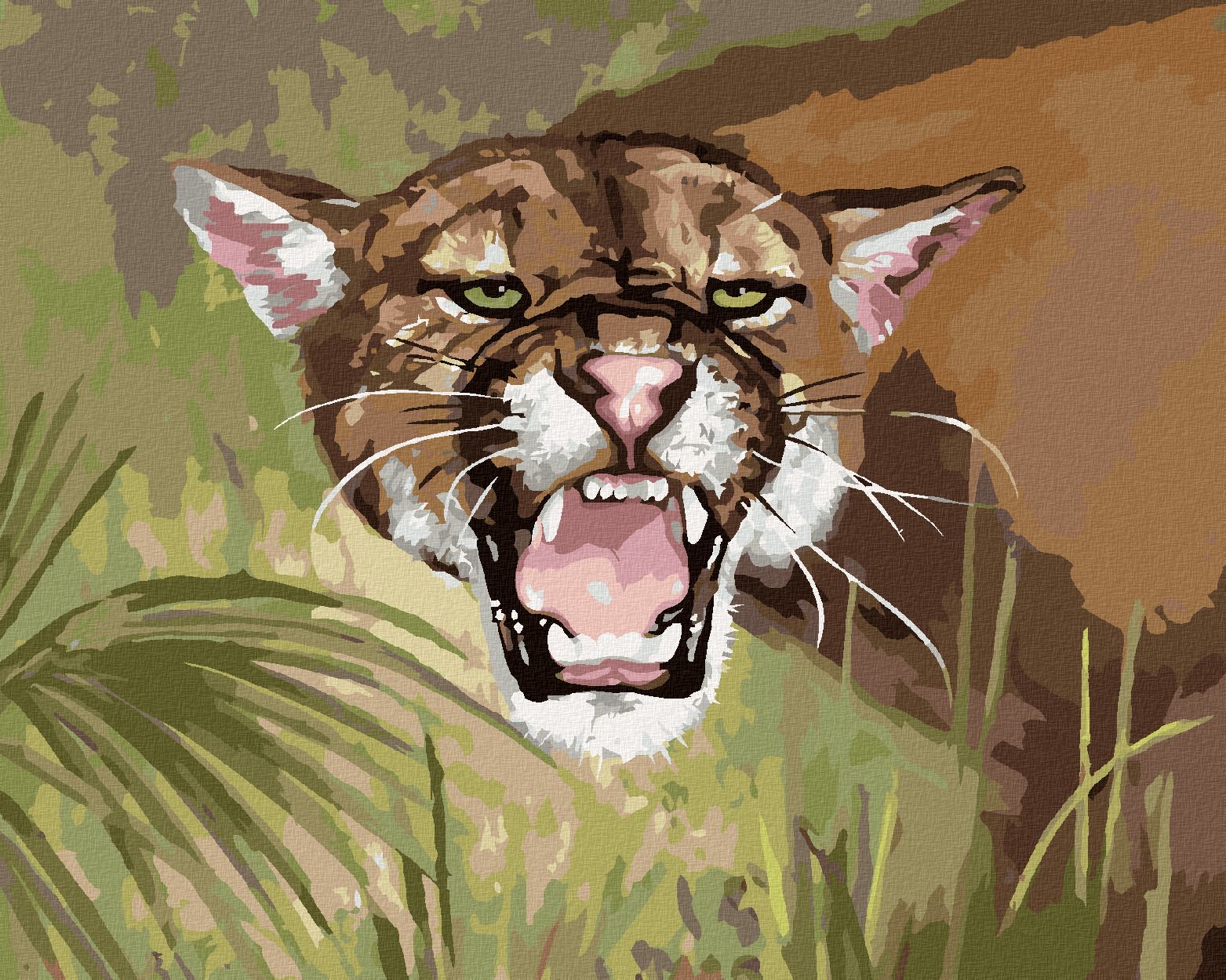 zuty Malování podle čísel - PUMA UKAZUJÍCÍ ZUBY (D. RUSTY RUST) - Rozměr: 40x50 cm, Rámování: Varianta: vypnuté plátno na rám - obrázek 1