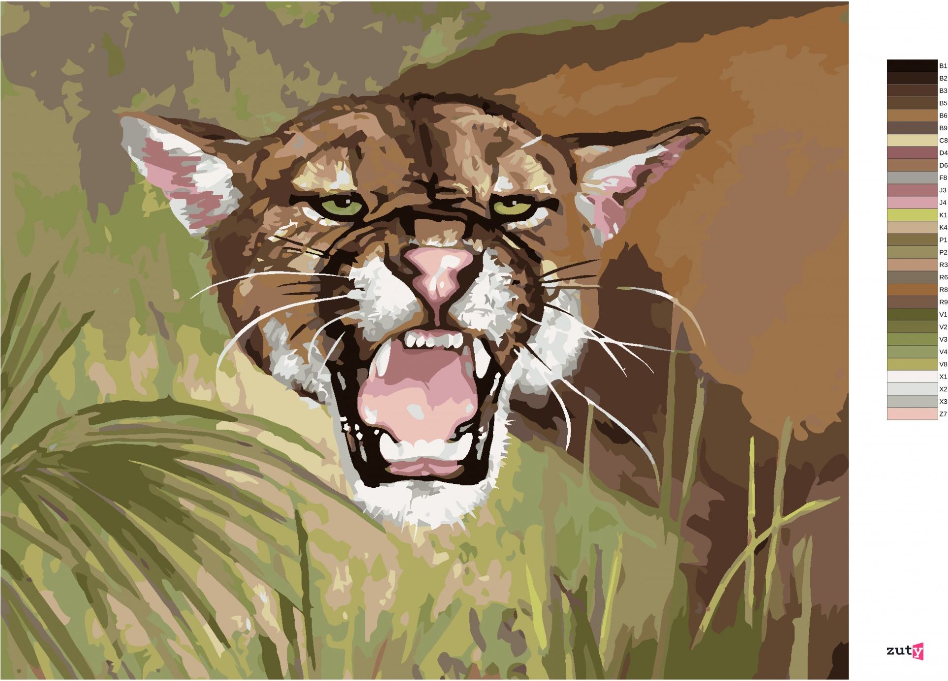 zuty Malování podle čísel - PUMA UKAZUJÍCÍ ZUBY (D. RUSTY RUST) - Rozměr: 40x50 cm, Rámování: Varianta: vypnuté plátno na rám - obrázek 5