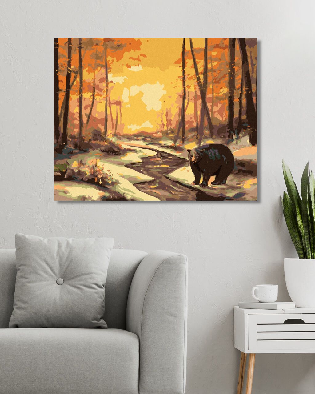 zuty Malování podle čísel - MEDVĚD U ŘEKY V ZIMĚ A ZÁPAD SLUNCE (D. RUSTY RUST) - Rozměr: 40x50 cm, Rámování: Varianta: bez rámu a bez vypnutí plátna - obrázek 3