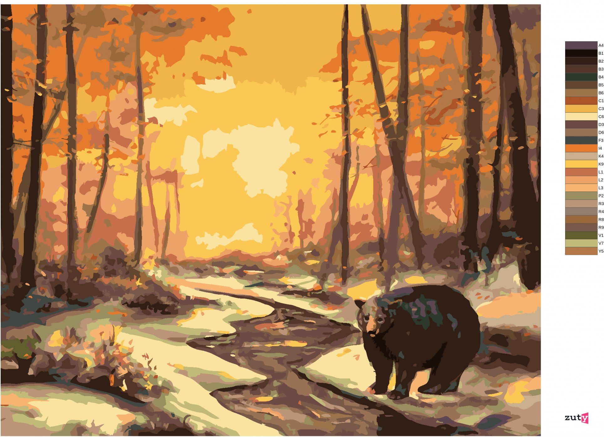 zuty Malování podle čísel - MEDVĚD U ŘEKY V ZIMĚ A ZÁPAD SLUNCE (D. RUSTY RUST) - Rozměr: 40x50 cm, Rámování: Varianta: vypnuté plátno na rám - obrázek 9