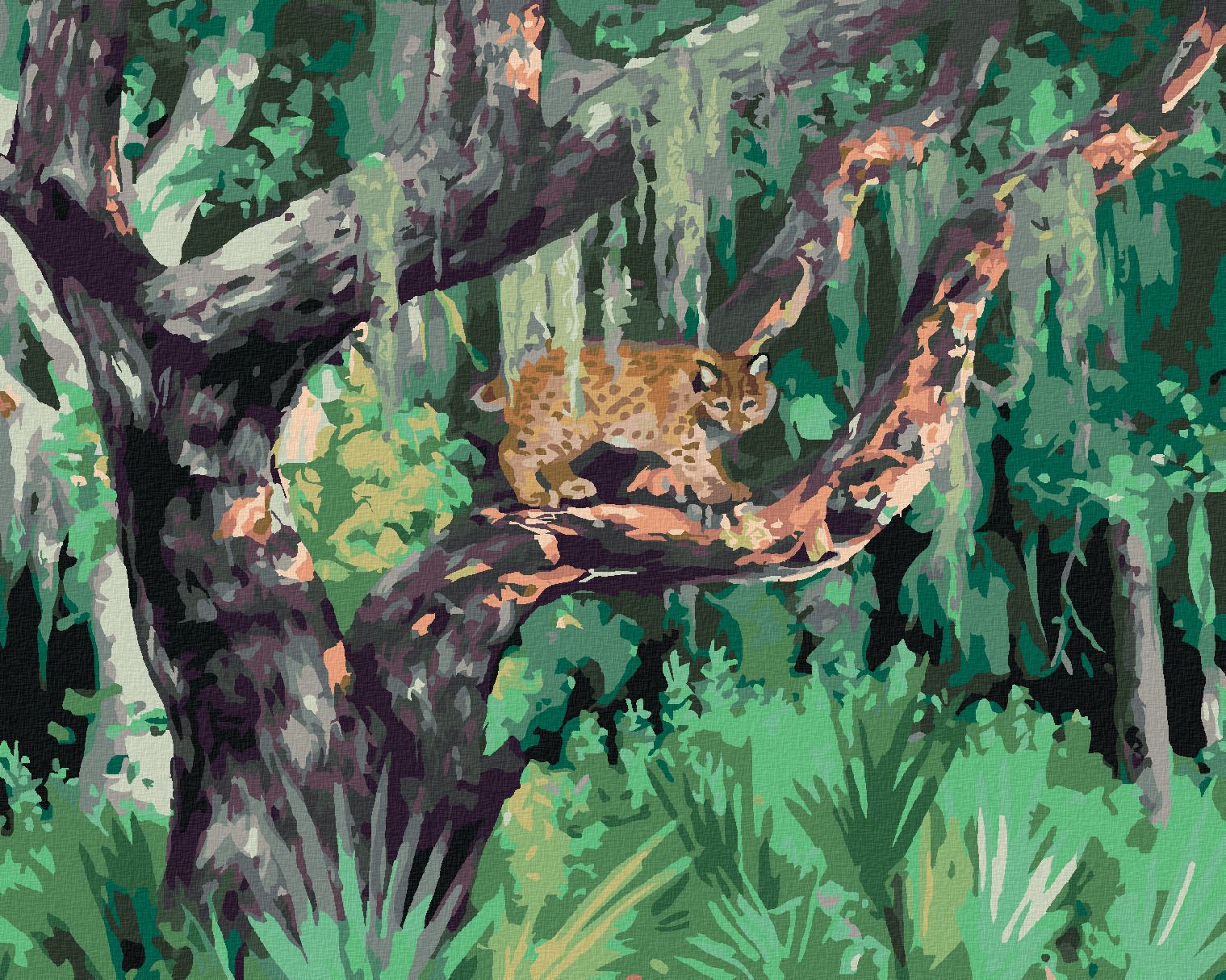 zuty Malování podle čísel - RYS NA STROMĚ V DŽUNGLI (D. RUSTY RUST) - Rozměr: 40x50 cm, Rámování: Varianta: vypnuté plátno na rám - obrázek 1