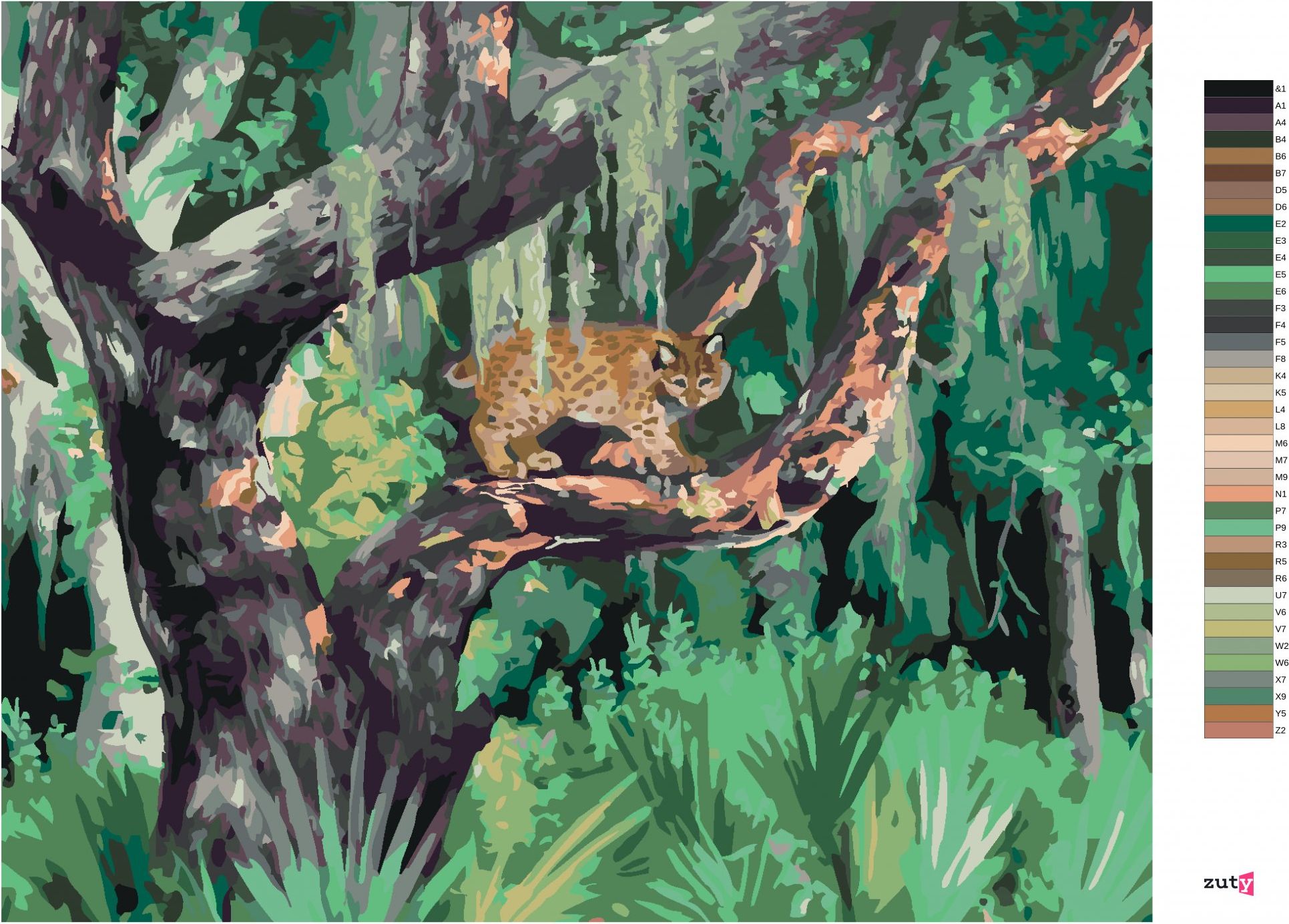 zuty Malování podle čísel - RYS NA STROMĚ V DŽUNGLI (D. RUSTY RUST) - Rozměr: 40x50 cm, Rámování: Varianta: vypnuté plátno na rám - obrázek 5