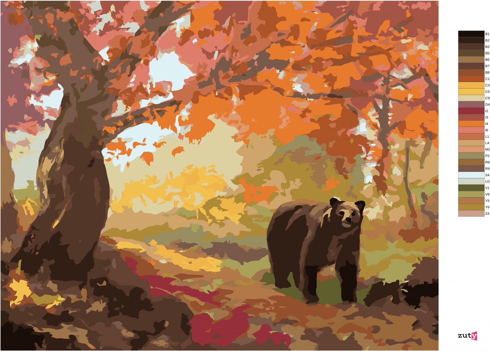 zuty Malování podle čísel - MEDVĚD V PODZIMNÍM LESE (D. RUSTY RUST) - Rozměr: 40x50 cm, Rámování: Varianta: vypnuté plátno na rám - obrázek 8
