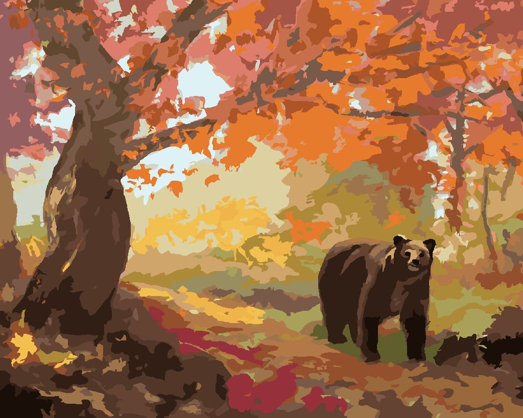 zuty Malování podle čísel - MEDVĚD V PODZIMNÍM LESE (D. RUSTY RUST) - Rozměr: 40x50 cm, Rámování: Varianta: vypnuté plátno na rám - obrázek 9