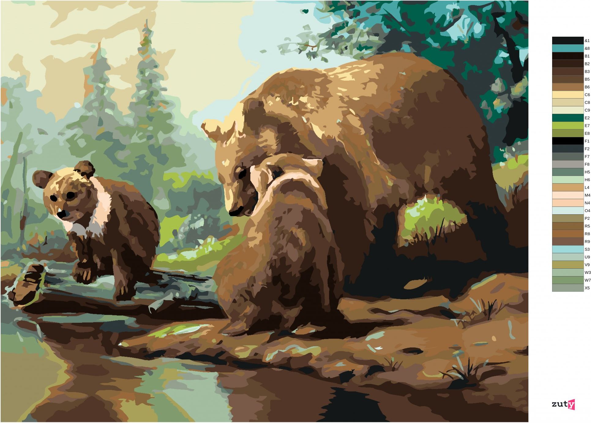 zuty Malování podle čísel - MEDVĚD S MEDVÍĎATY U ŘEKY (D. RUSTY RUST) - Rozměr: 40x50 cm, Rámování: Varianta: bez rámu a bez vypnutí plátna - obrázek 8