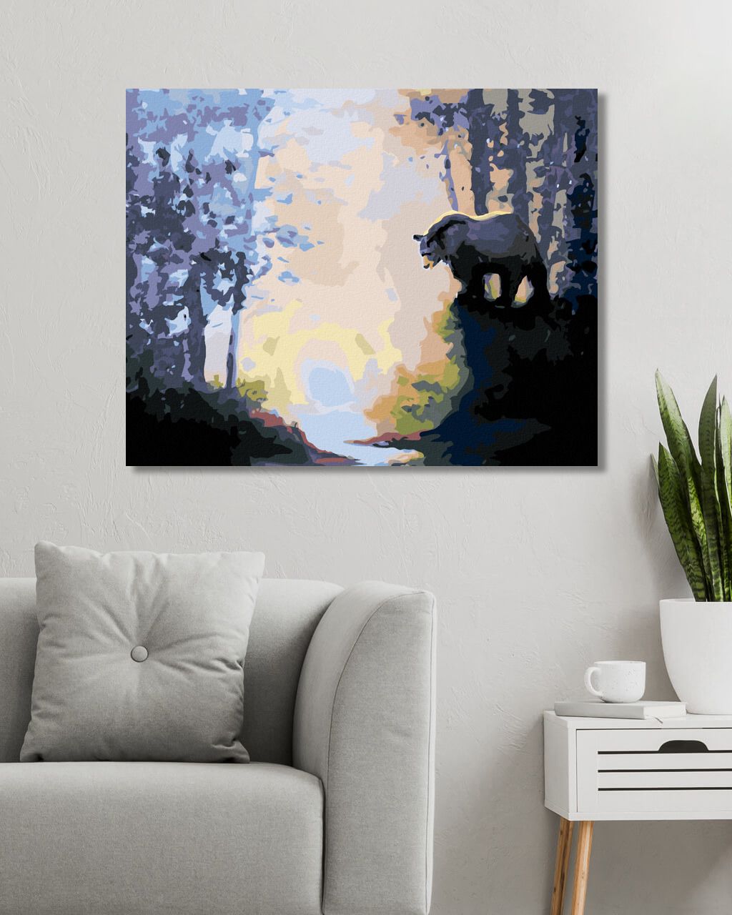 zuty Malování podle čísel - MEDVĚD U ŘEKY V LESE A ZÁPAD SLUNCE (D. RUSTY RUST) - Rozměr: 40x50 cm, Rámování: Varianta: vypnuté plátno na rám - obrázek 8