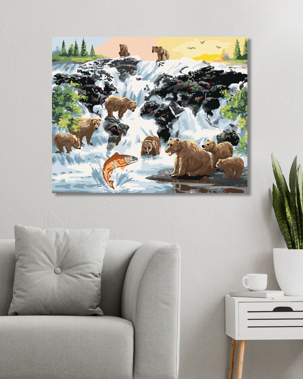zuty Malování podle čísel - MEDVĚDI U VODOPÁDU NA LOVU LOSOSŮ A MAPA SVĚTA (D. RUSTY RUST) - Rozměr: 40x50 cm, Rámování: Varianta: bez rámu a bez vypnutí plátna - obrázek 8
