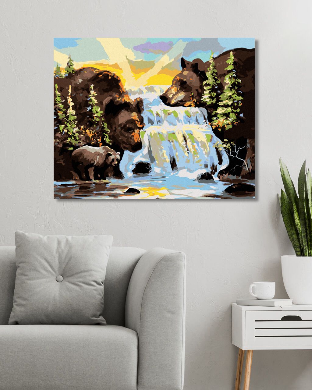 zuty Malování podle čísel - MEDVĚD A VODOPÁD (D. RUSTY RUST) - Rozměr: 40x50 cm, Rámování: Varianta: bez rámu a bez vypnutí plátna - obrázek 2
