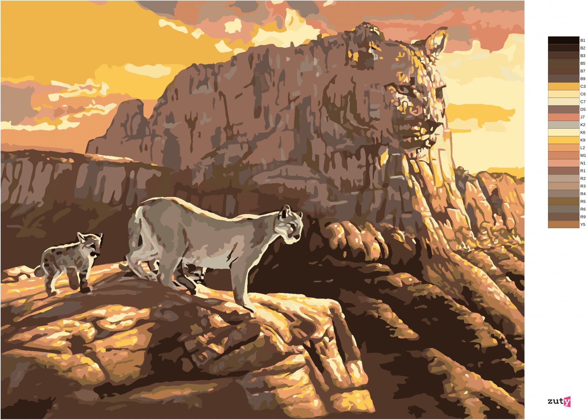 zuty Malování podle čísel - PUMA, SKÁLY A ZÁPAD SLUNCE (D. RUSTY RUST) - Rozměr: 40x50 cm, Rámování: Varianta: bez rámu a bez vypnutí plátna - obrázek 4