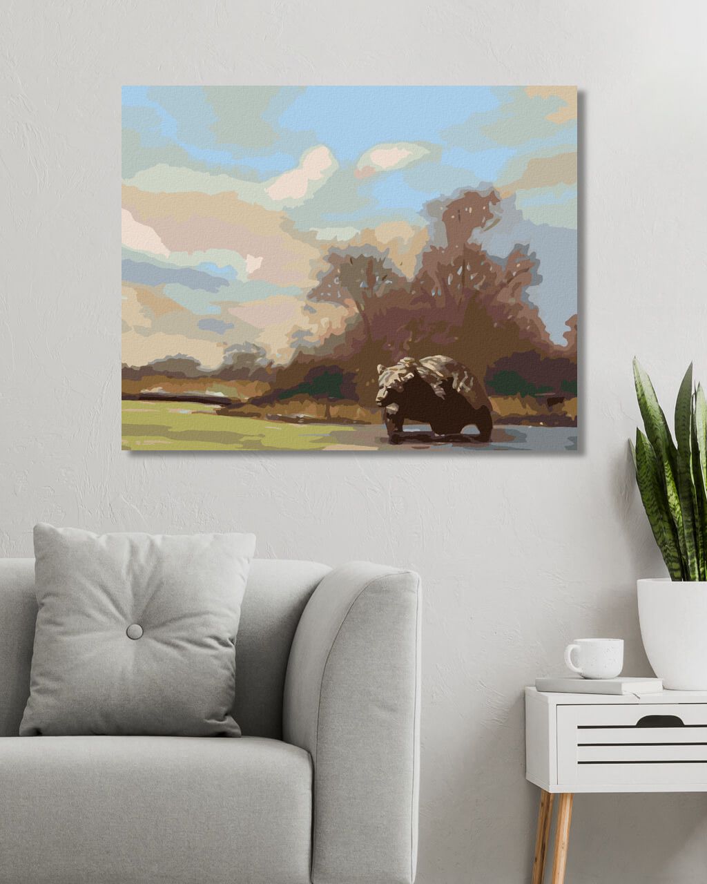 zuty Malování podle čísel - MEDVĚD VE VODĚ A LES (D. RUSTY RUST) - Rozměr: 40x50 cm, Rámování: Varianta: vypnuté plátno na rám - obrázek 2