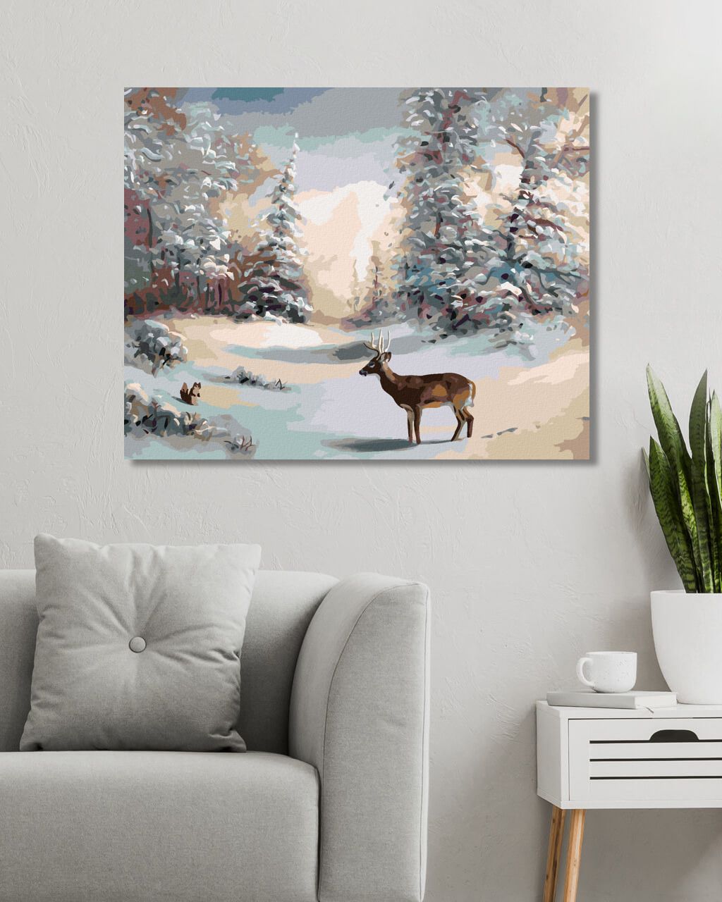 zuty Malování podle čísel - JELEN A ZIMNÍ LES (D. RUSTY RUST) - Rozměr: 40x50 cm, Rámování: Varianta: vypnuté plátno na rám - obrázek 6