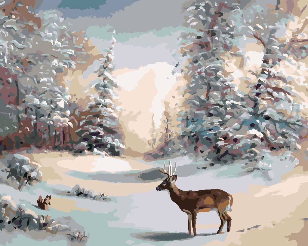 zuty Malování podle čísel - JELEN A ZIMNÍ LES (D. RUSTY RUST) - Rozměr: 40x50 cm, Rámování: Varianta: vypnuté plátno na rám - obrázek 8