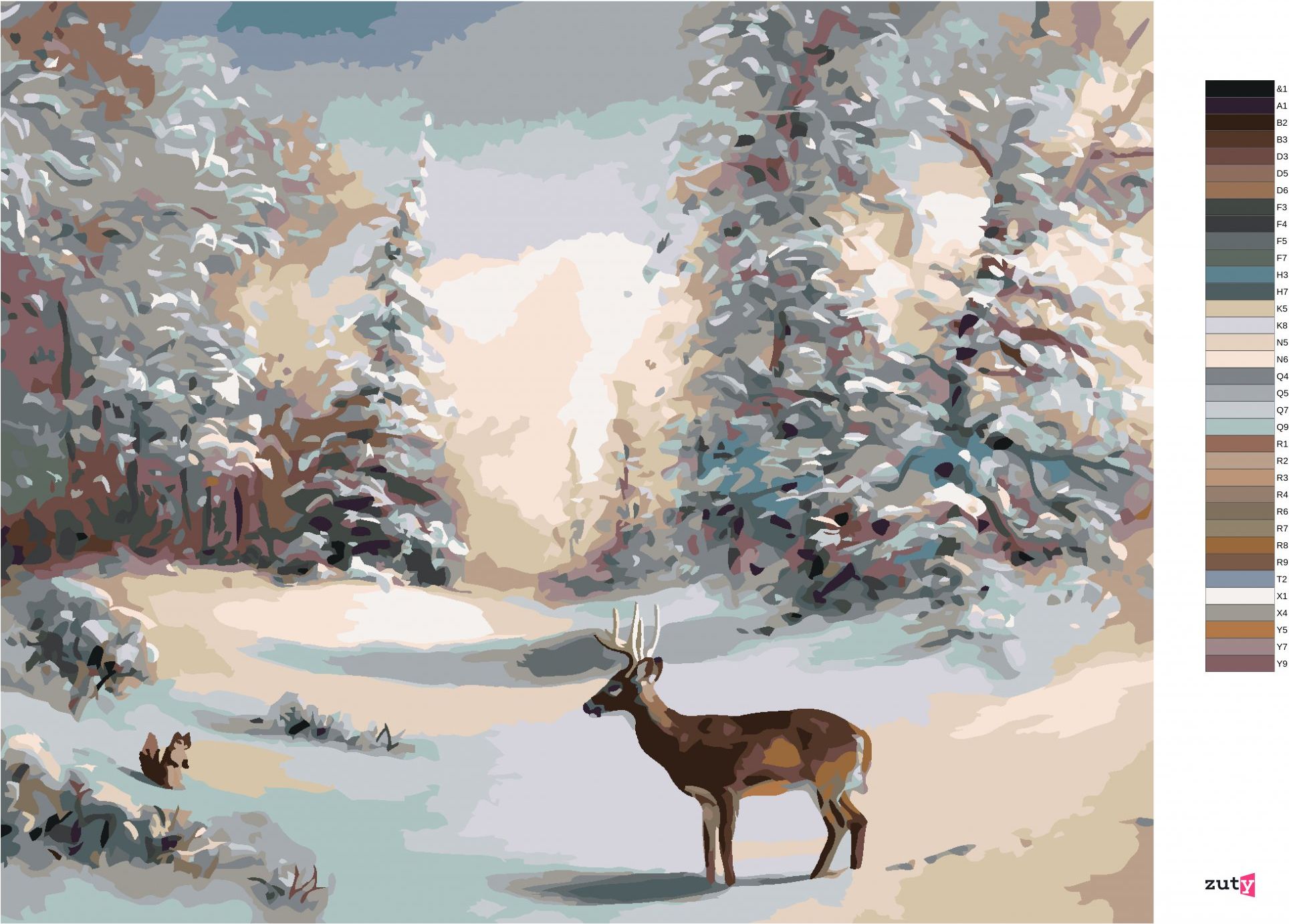 zuty Malování podle čísel - JELEN A ZIMNÍ LES (D. RUSTY RUST) - Rozměr: 40x50 cm, Rámování: Varianta: vypnuté plátno na rám - obrázek 10