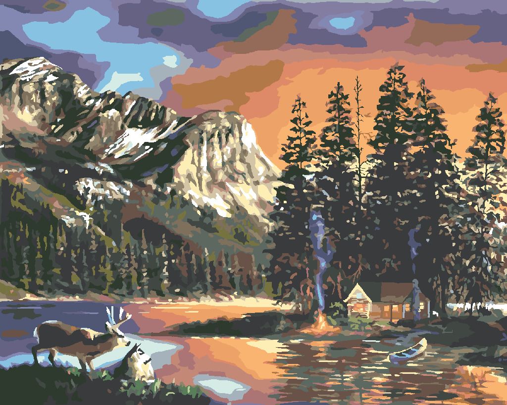zuty Malování podle čísel - CHATA, JEZERO, JELEN A HORY (D. RUSTY RUST) - Rozměr: 40x50 cm, Rámování: Varianta: vypnuté plátno na rám - obrázek 10