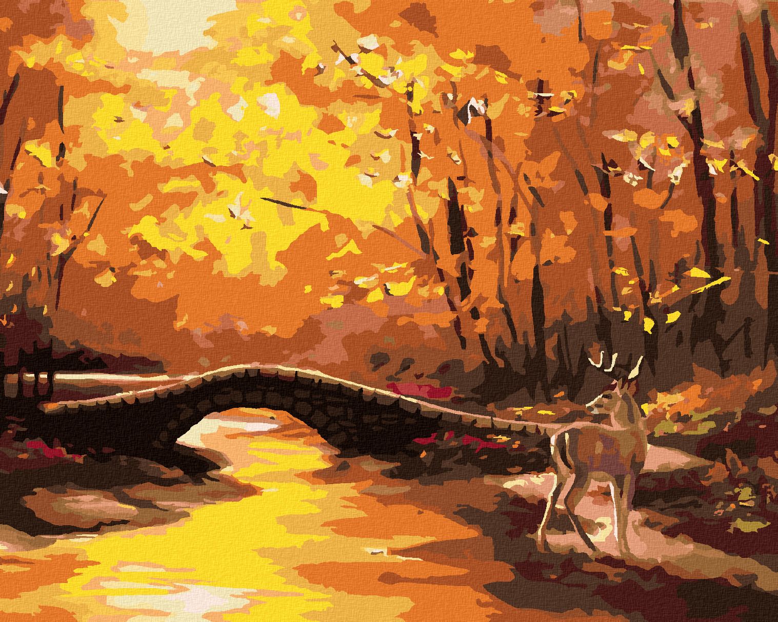 zuty Malování podle čísel - JELEN A KAMENNÝ MOST NA PODZIM (D. RUSTY RUST) - Rozměr: 40x50 cm, Rámování: Varianta: vypnuté plátno na rám - obrázek 1