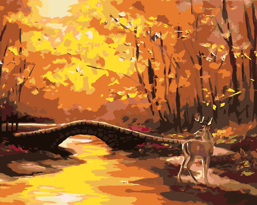 zuty Malování podle čísel - JELEN A KAMENNÝ MOST NA PODZIM (D. RUSTY RUST) - Rozměr: 40x50 cm, Rámování: Varianta: vypnuté plátno na rám - obrázek 5