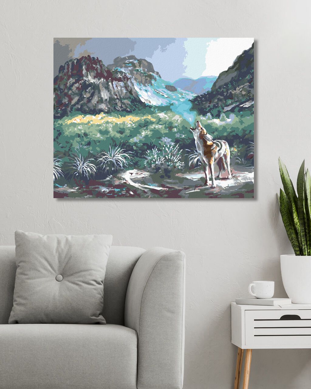 zuty Malování podle čísel - VYJÍCÍ KOJOT A HORY (D. RUSTY RUST) - Rozměr: 40x50 cm, Rámování: Varianta: vypnuté plátno na rám - obrázek 3