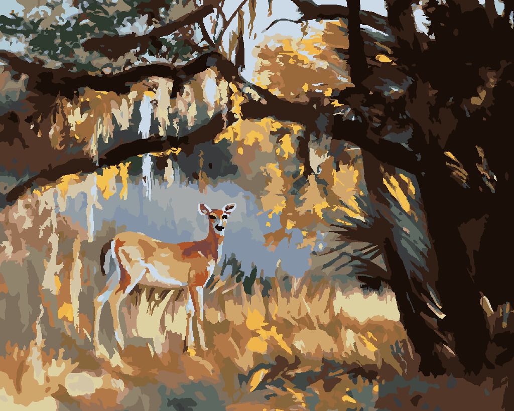 zuty Malování podle čísel - SRNA POD STROMEM (D. RUSTY RUST) - Rozměr: 40x50 cm, Rámování: Varianta: bez rámu a bez vypnutí plátna - obrázek 2