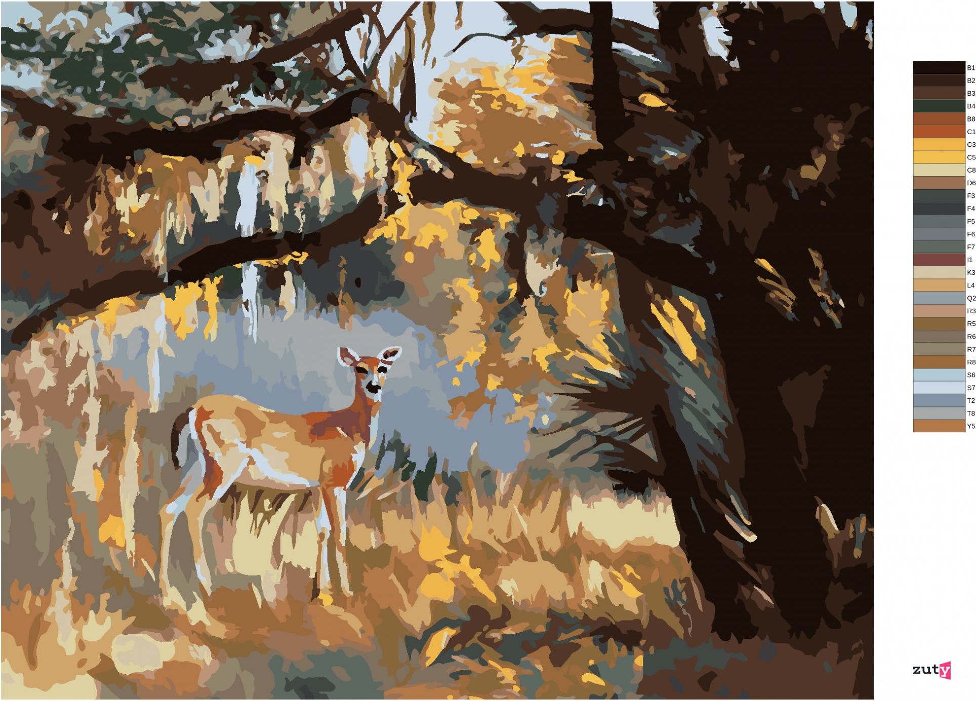 zuty Malování podle čísel - SRNA POD STROMEM (D. RUSTY RUST) - Rozměr: 40x50 cm, Rámování: Varianta: bez rámu a bez vypnutí plátna - obrázek 8