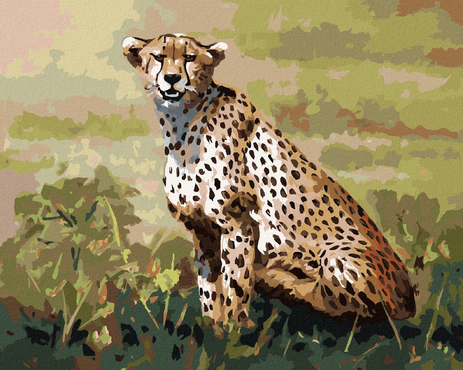 zuty Malování podle čísel - SEDÍCÍ GEPARD (D. RUSTY RUST) - Rozměr: 40x50 cm, Rámování: Varianta: vypnuté plátno na rám - obrázek 1