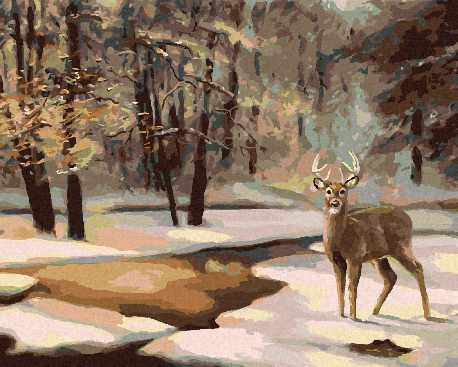 zuty Malování podle čísel - JELEN A ZAMRZLÝ POTOK (D. RUSTY RUST) - Rozměr: 40x50 cm, Rámování: Varianta: bez rámu a bez vypnutí plátna - obrázek 1