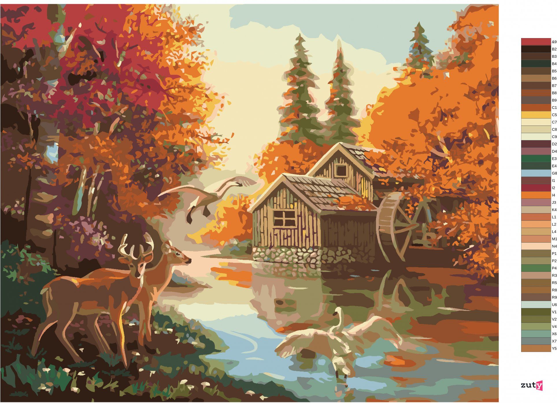 zuty Malování podle čísel - VODNÍ MLÝN A DIVOKÁ ZVĚŘ (D. RUSTY RUST) - Rozměr: 40x50 cm, Rámování: Varianta: bez rámu a bez vypnutí plátna - obrázek 7