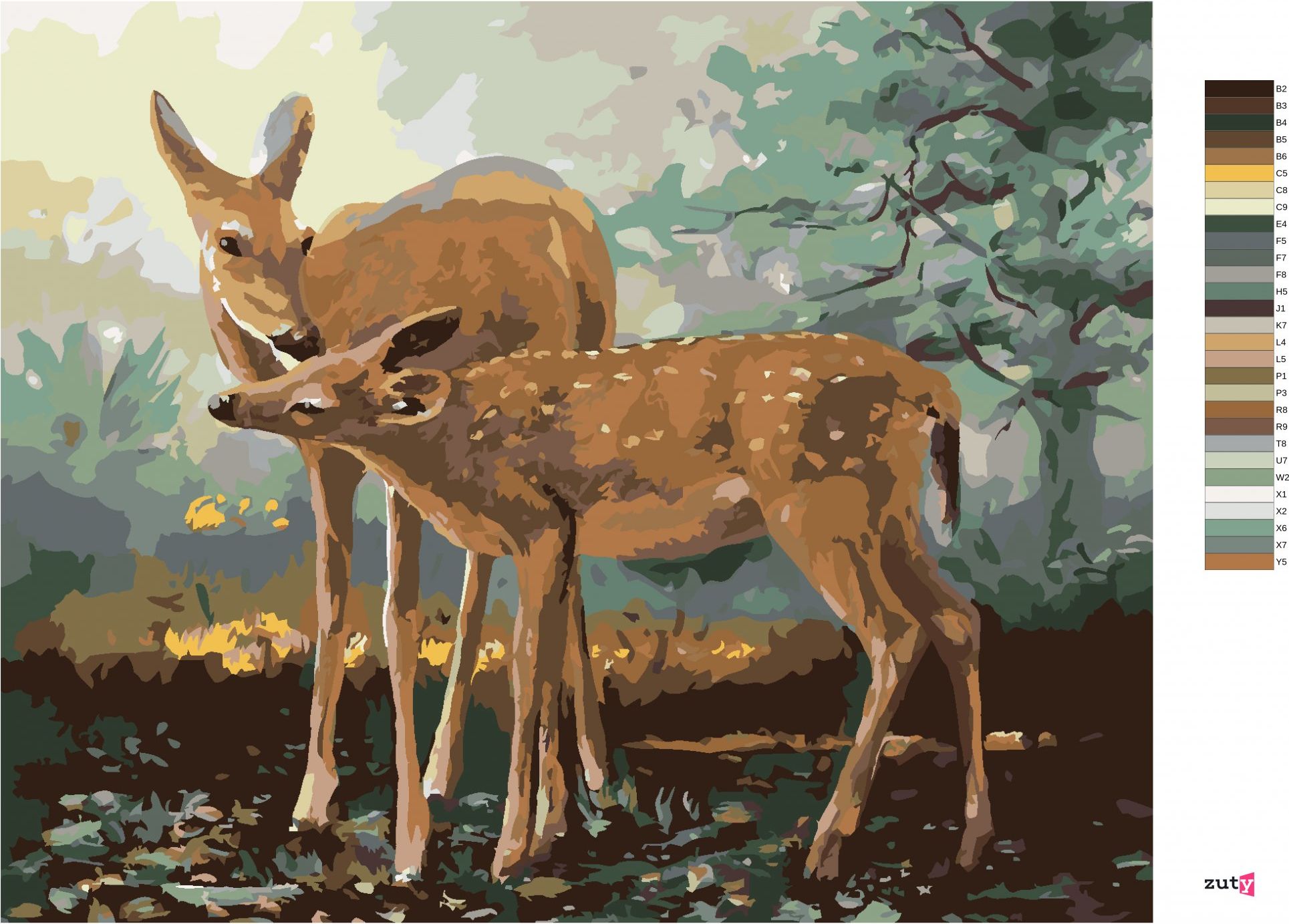 zuty Malování podle čísel - SRNA A KOLOUCH (D. RUSTY RUST) - Rozměr: 40x50 cm, Rámování: Varianta: vypnuté plátno na rám - obrázek 4