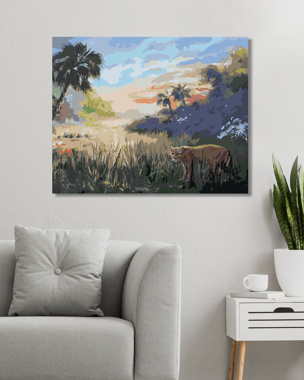zuty Malování podle čísel - PUMA A PALMY (D. RUSTY RUST) - Rozměr: 40x50 cm, Rámování: Varianta: vypnuté plátno na rám - obrázek 2