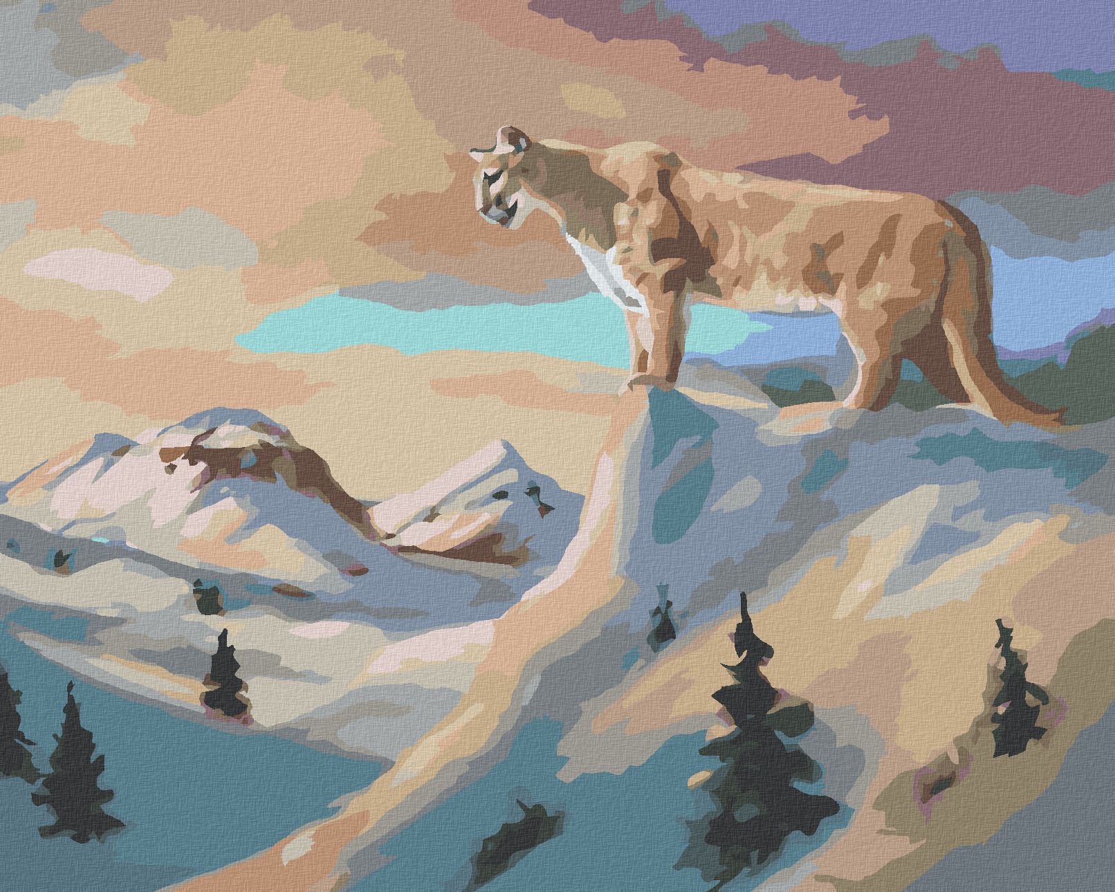 zuty Malování podle čísel - PUMA NA SKÁLE A ZASNĚŽENÉ HORY (D. RUSTY RUST) - Rozměr: 40x50 cm, Rámování: Varianta: vypnuté plátno na rám - obrázek 1