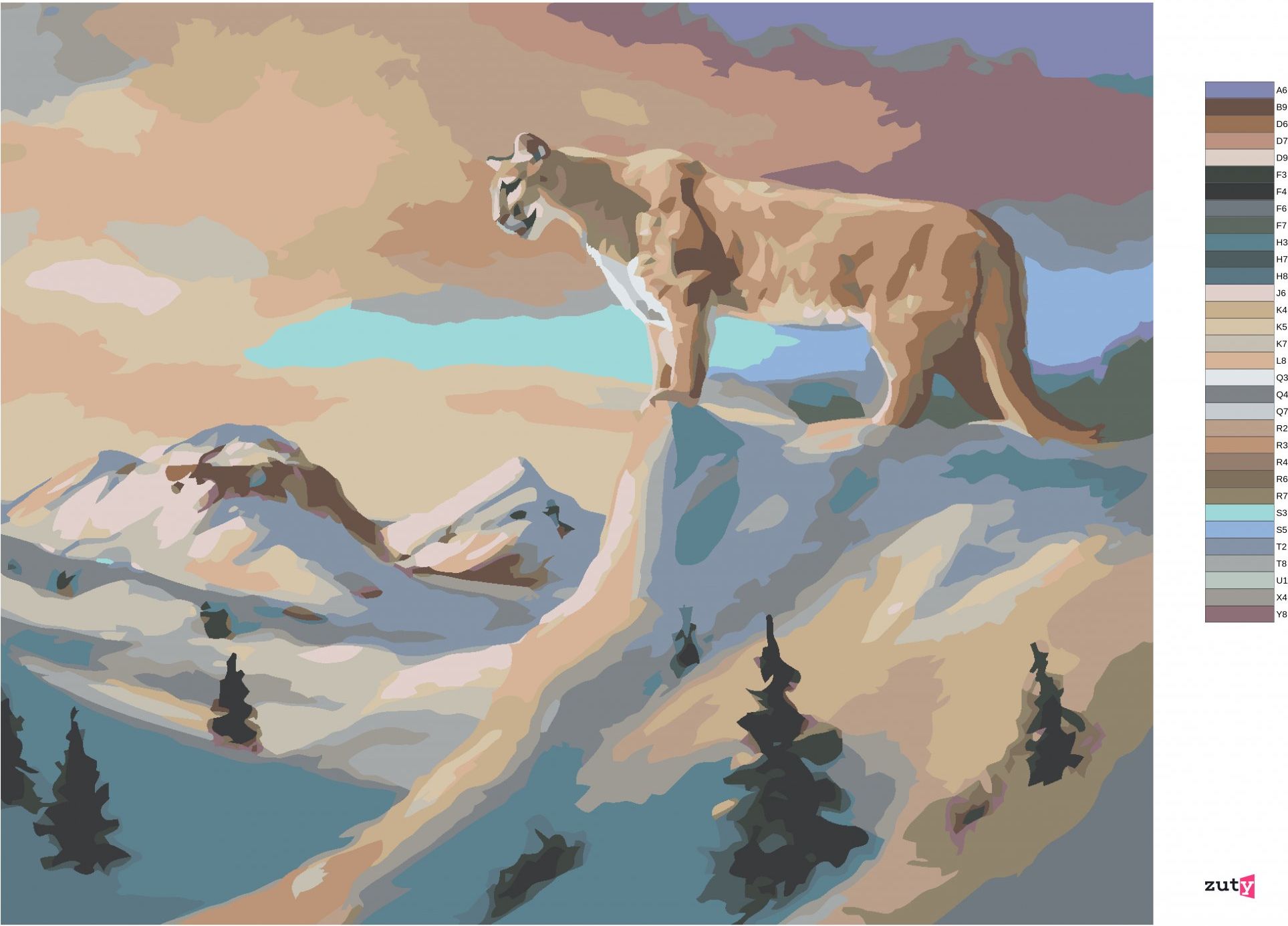 zuty Malování podle čísel - PUMA NA SKÁLE A ZASNĚŽENÉ HORY (D. RUSTY RUST) - Rozměr: 40x50 cm, Rámování: Varianta: vypnuté plátno na rám - obrázek 2