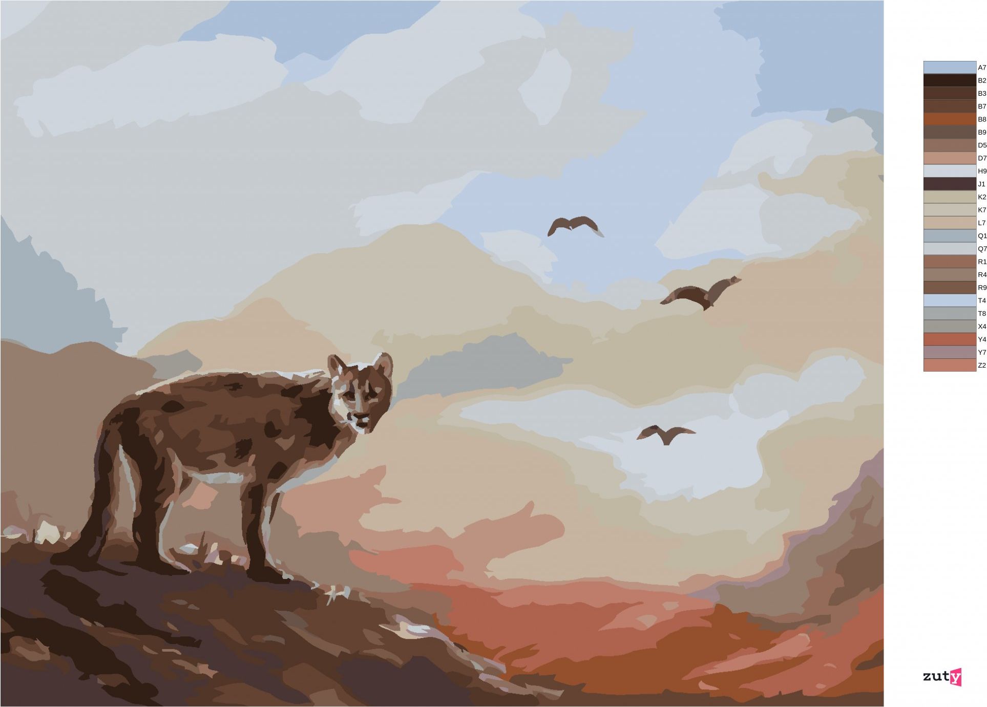 zuty Malování podle čísel - PUMA, PTÁCI A ZÁPAD SLUNCE (D. RUSTY RUST) - Rozměr: 40x50 cm, Rámování: Varianta: bez rámu a bez vypnutí plátna - obrázek 4
