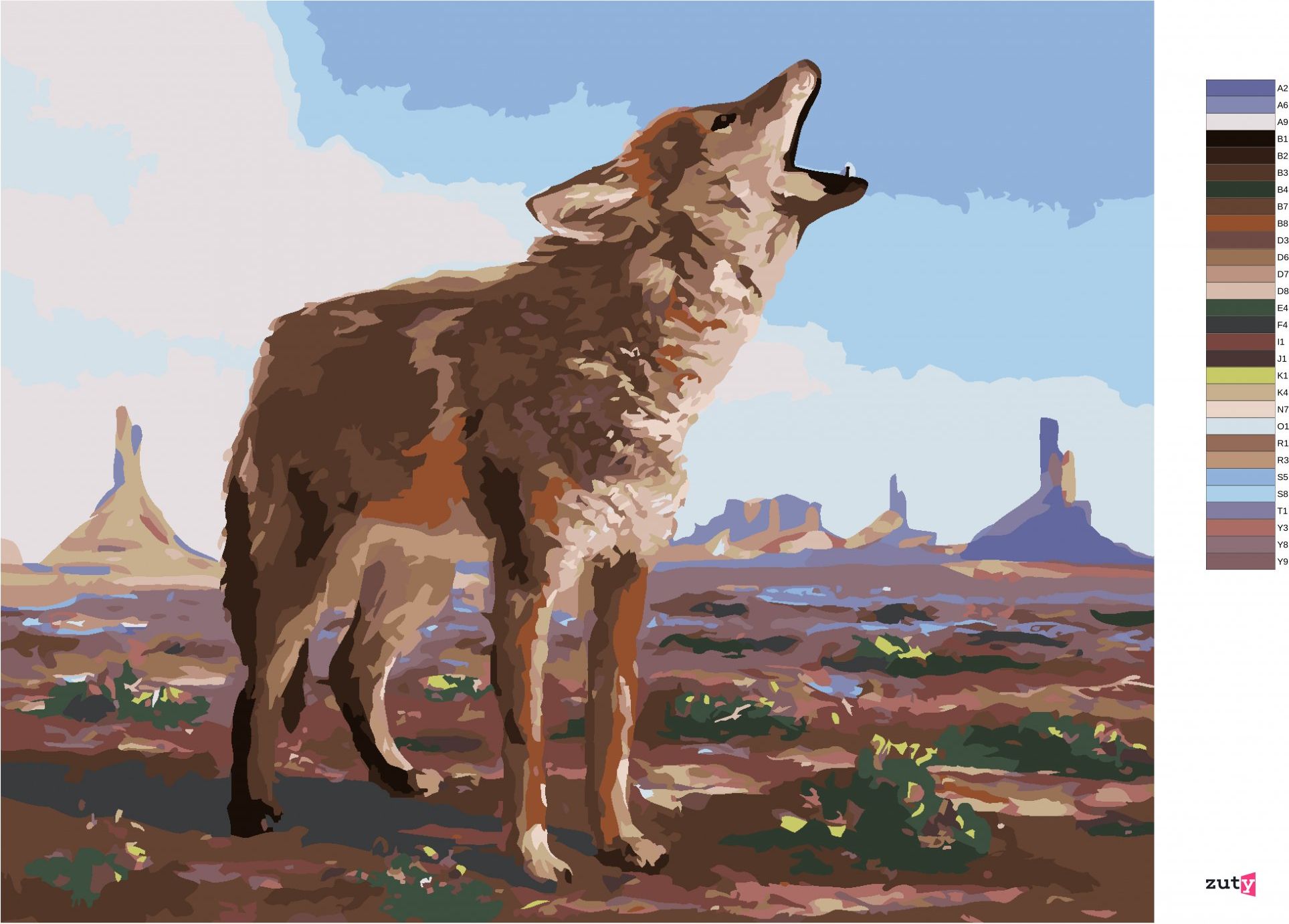 zuty Malování podle čísel - VYJÍCÍ KOJOT (D. RUSTY RUST) - Rozměr: 40x50 cm, Rámování: Varianta: vypnuté plátno na rám - obrázek 2
