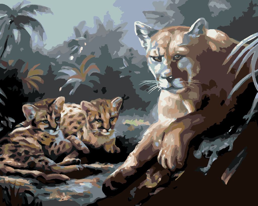zuty Malování podle čísel - PUMA S MLÁĎATY (D. RUSTY RUST) - Rozměr: 40x50 cm, Rámování: Varianta: bez rámu a bez vypnutí plátna - obrázek 9