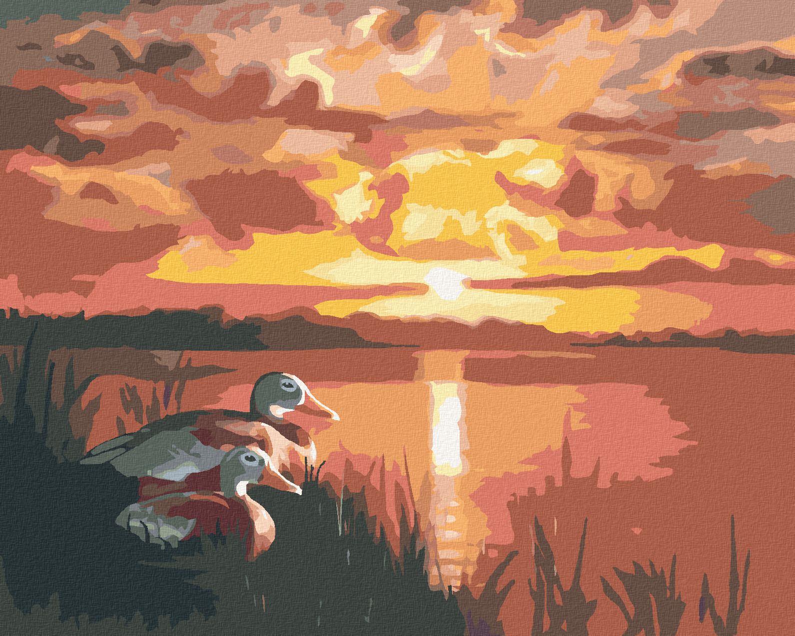 zuty Malování podle čísel - KACHNY A ZÁPAD SLUNCE (D. RUSTY RUST) - Rozměr: 40x50 cm, Rámování: Varianta: vypnuté plátno na rám - obrázek 1
