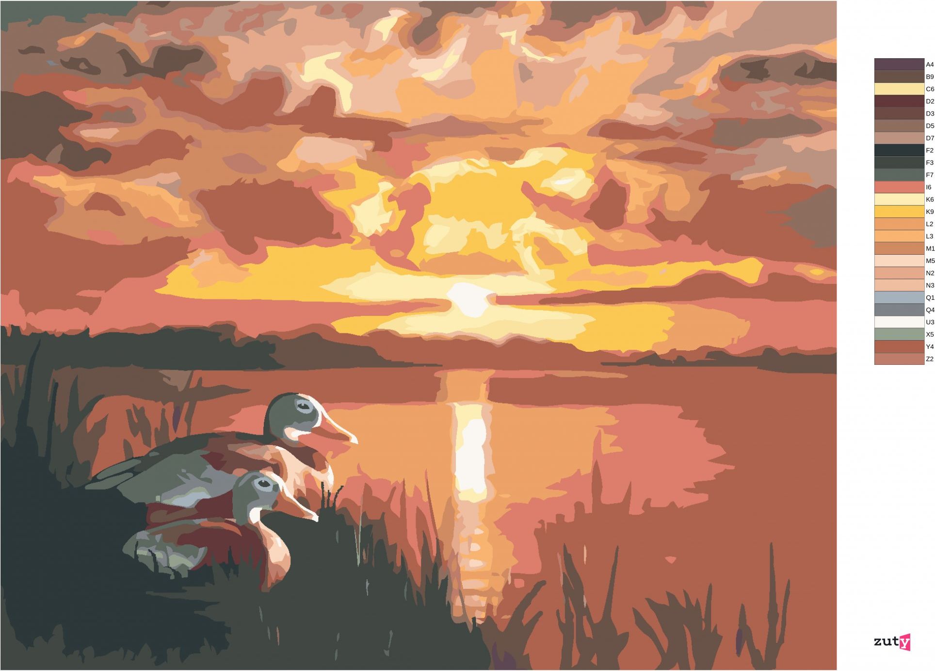zuty Malování podle čísel - KACHNY A ZÁPAD SLUNCE (D. RUSTY RUST) - Rozměr: 40x50 cm, Rámování: Varianta: vypnuté plátno na rám - obrázek 18