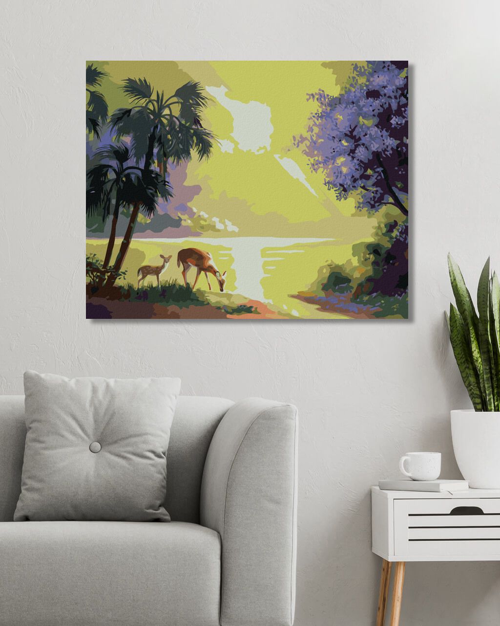zuty Malování podle čísel - SRNA S KOLOUCHEM, PALMY A SLUNCE (D. RUSTY RUST) - Rozměr: 40x50 cm, Rámování: Varianta: vypnuté plátno na rám - obrázek 2