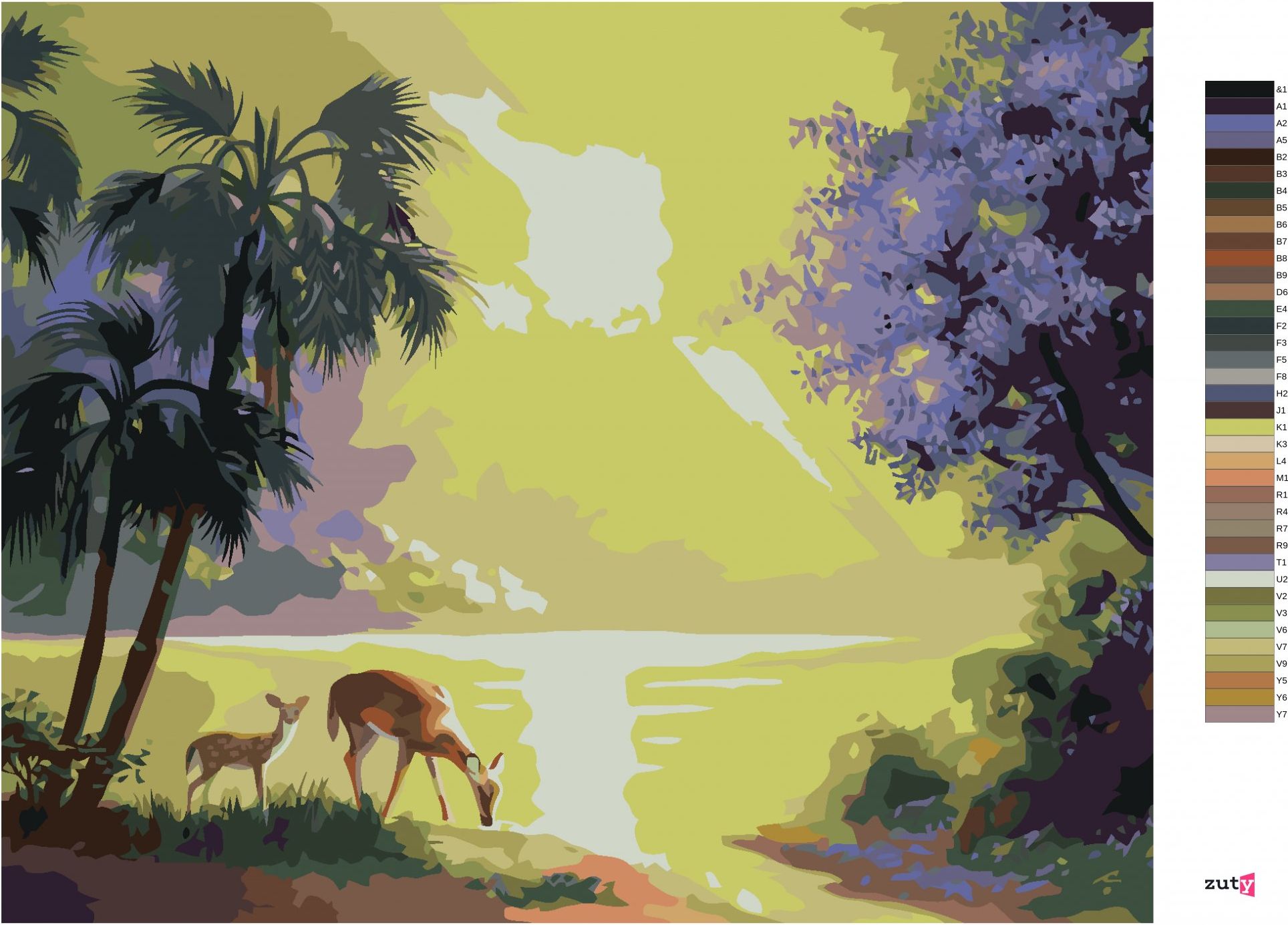 zuty Malování podle čísel - SRNA S KOLOUCHEM, PALMY A SLUNCE (D. RUSTY RUST) - Rozměr: 40x50 cm, Rámování: Varianta: vypnuté plátno na rám - obrázek 8