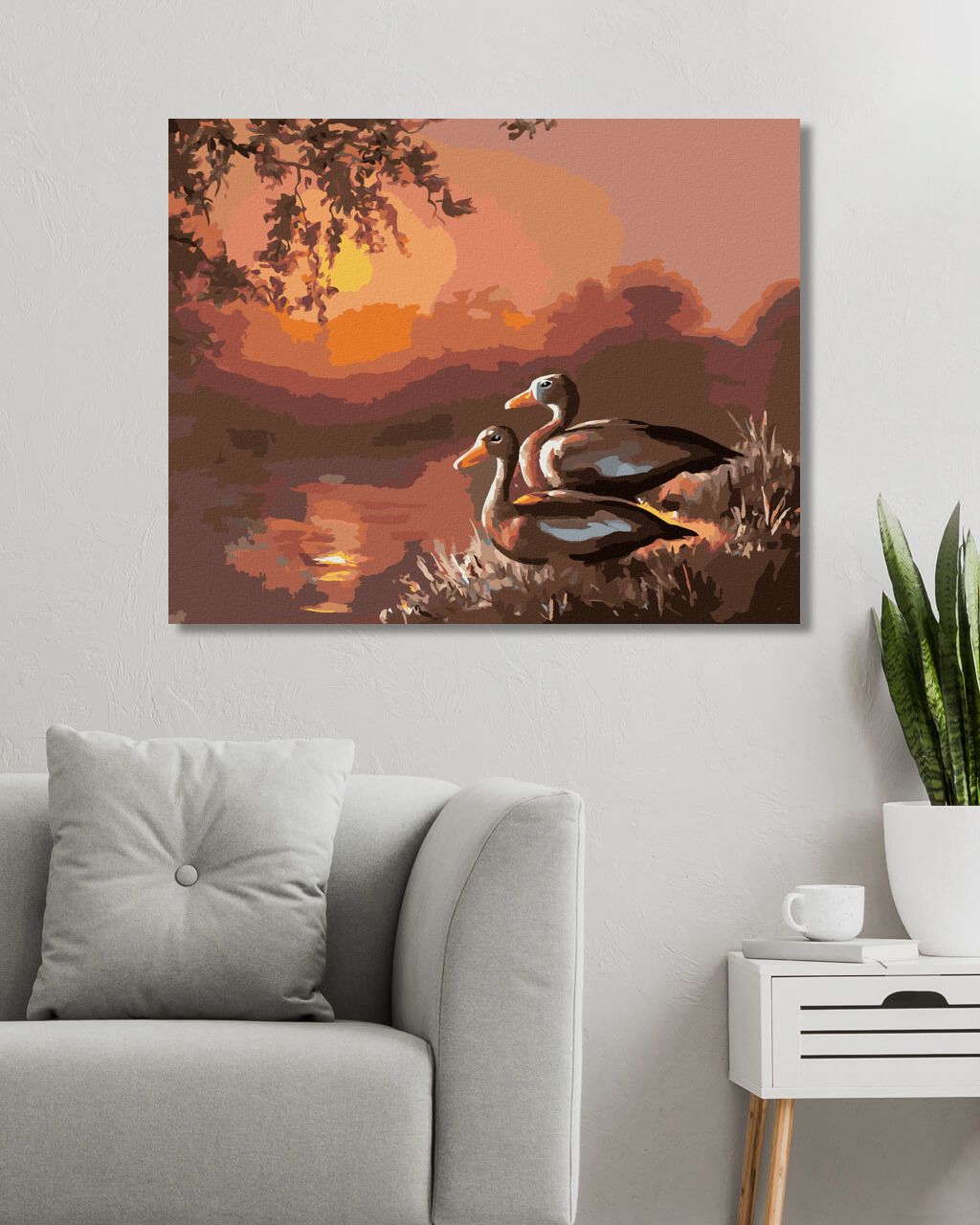 zuty Malování podle čísel - KACHNY U JEZERA A ZÁPAD SLUNCE (D. RUSTY RUST) - Rozměr: 40x50 cm, Rámování: Varianta: vypnuté plátno na rám - obrázek 4